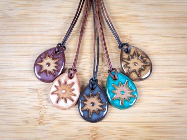 Sun Pendant with Gift Box and Gift Tag, Pottery Pendant, Diffuser Pendant, Bohemian Necklace, Ceramic Jewelry picture