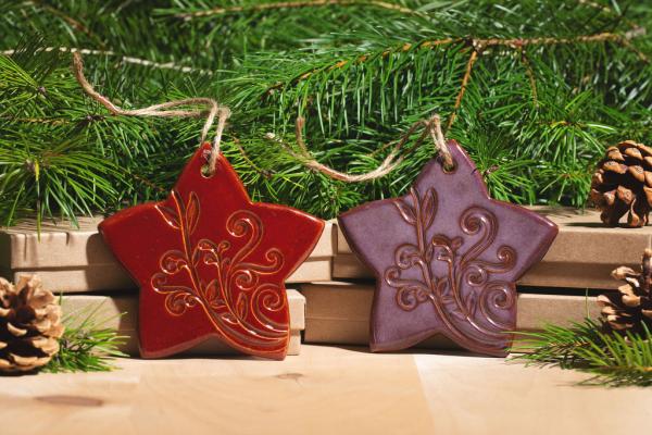 Star Ornament with Gift Box and Gift Tag, Christmas Ornament, Pottery Ornament, Ceramic Ornament, Handcrafted Ornament picture