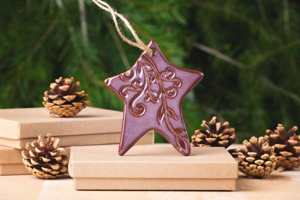 Wonky Star Ornament with Gift Box and Gift Tag, Christmas Ornament, Pottery Ornament, Ceramic Ornament, Handcrafted Ornament picture