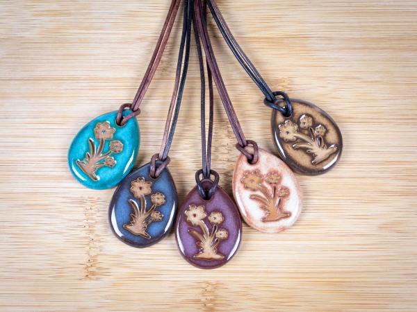 Wildflowers Pendant with Gift Box and Gift Tag, Pottery Pendant, Diffuser Pendant, Bohemian Necklace, Ceramic Jewelry picture