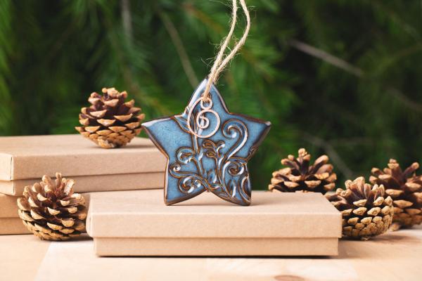 Star Ornament with Gift Box and Gift Tag, Christmas Ornament, Pottery Ornament, Ceramic Ornament, Handcrafted Ornament