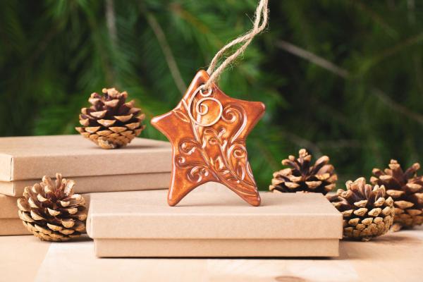 Wonky Star Ornament with Gift Box and Gift Tag, Christmas Ornament, Pottery Ornament, Ceramic Ornament, Handcrafted Ornament picture