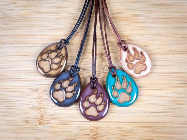 Wolf Paw Pendant with Gift Box and Gift Tag, Pottery Pendant, Diffuser Pendant, Bohemian Necklace, Ceramic Jewelry picture