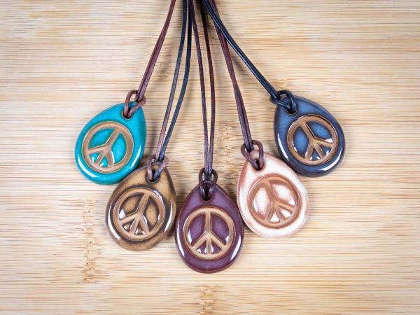 Peace Sign Pendant with Gift Box and Gift Tag, Pottery Pendant, Diffuser Pendant, Bohemian Necklace, Ceramic Jewelry picture