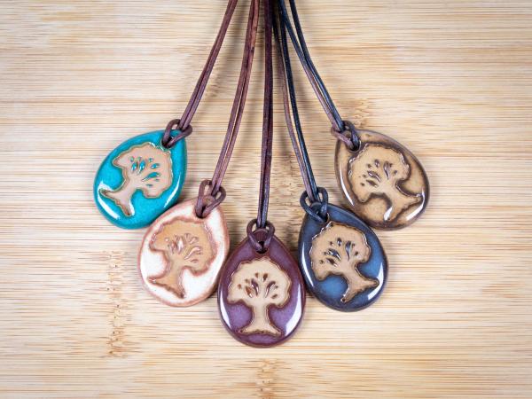 Tree Pendant with Gift Box and Gift Tag, Pottery Pendant, Diffuser Pendant, Bohemian Necklace, Ceramic Jewelry picture