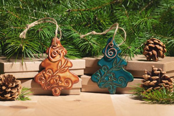 Tree Ornament with Gift Box and Gift Tag, Christmas Ornament, Pottery Ornament, Ceramic Ornament, Handcrafted Ornament picture