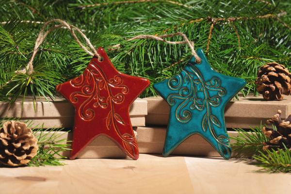 Wonky Star Ornament with Gift Box and Gift Tag, Christmas Ornament, Pottery Ornament, Ceramic Ornament, Handcrafted Ornament picture