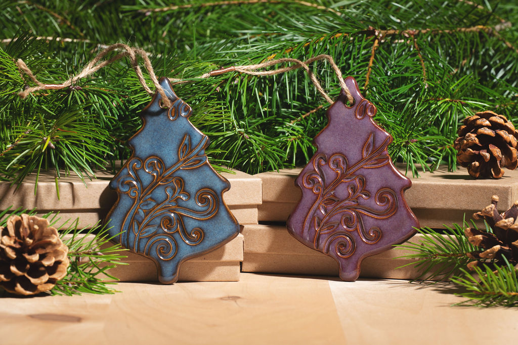 Tree Ornament with Gift Box and Gift Tag, Christmas Ornament, Pottery Ornament, Ceramic Ornament, Handcrafted Ornament picture