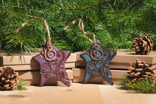 Wonky Star Ornament with Gift Box and Gift Tag, Christmas Ornament, Pottery Ornament, Ceramic Ornament, Handcrafted Ornament picture