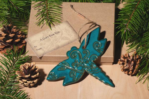 Dragonfly Ornament with Gift Box and Gift Tag, Christmas Ornament, Pottery Ornament, Ceramic Ornament, Handcrafted Ornament picture