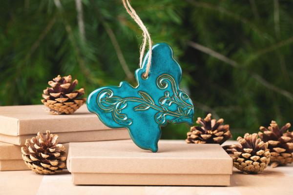 Butterfly Ornament with Gift Box and Gift Tag, Christmas Ornament, Pottery Ornament, Ceramic Ornament, Handcrafted Ornament picture