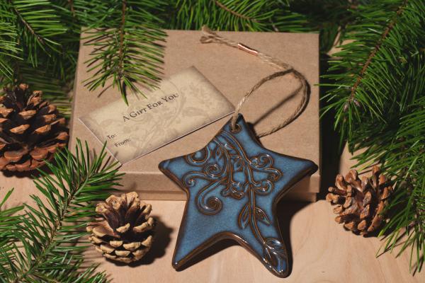 Wonky Star Ornament with Gift Box and Gift Tag, Christmas Ornament, Pottery Ornament, Ceramic Ornament, Handcrafted Ornament picture