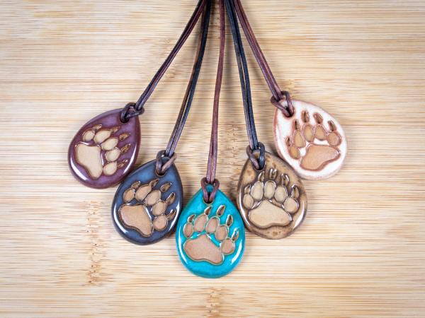 Bear Paw Pendant with Gift Box and Gift Tag, Pottery Pendant, Diffuser Pendant, Bohemian Necklace, Ceramic Jewelry picture
