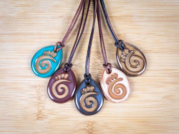 Spiral Pendant with Gift Box and Gift Tag, Pottery Pendant, Diffuser Pendant, Bohemian Necklace, Ceramic Jewelry picture