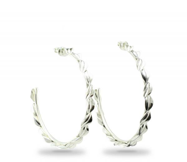Leaf Hoop Earrings, Silver picture