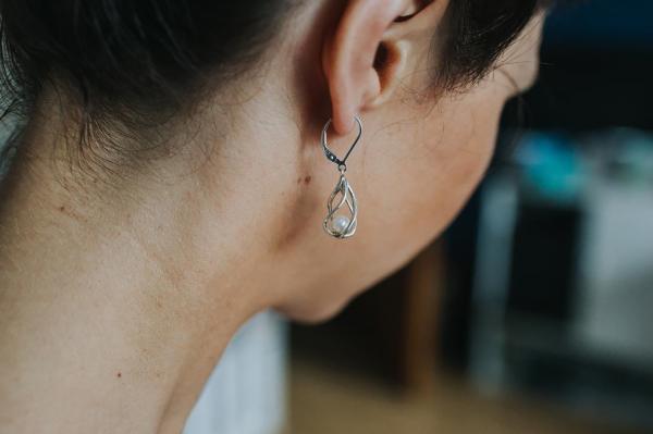 Vine Earrings, Silver & Pearl picture