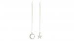 Moon and Stars Threader Earrings, Silver& Diamond