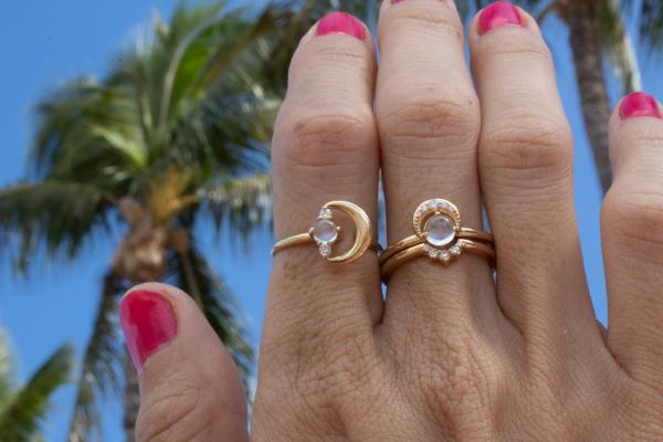 Soul Connection Rings, Gold & Moonstone & Diamonds picture