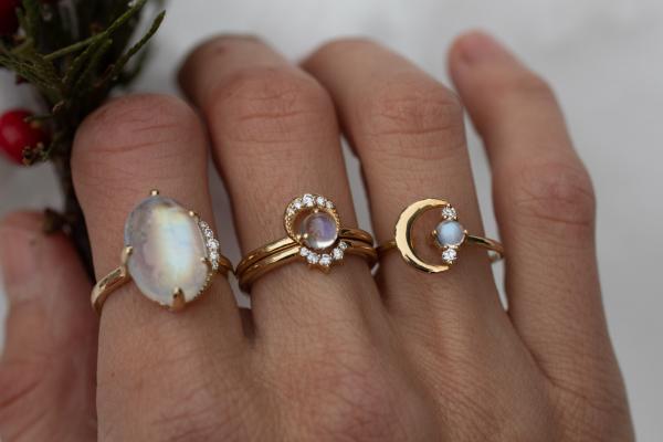 Moon Ring, Gold & Moonstone & Diamonds picture