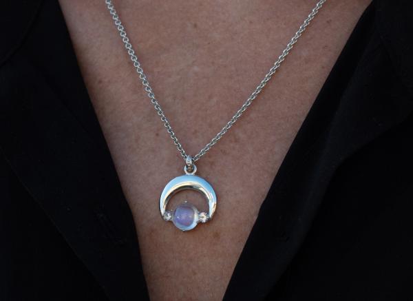 Crescent Moon Necklace, Silver & Moonstone & Sapphires picture