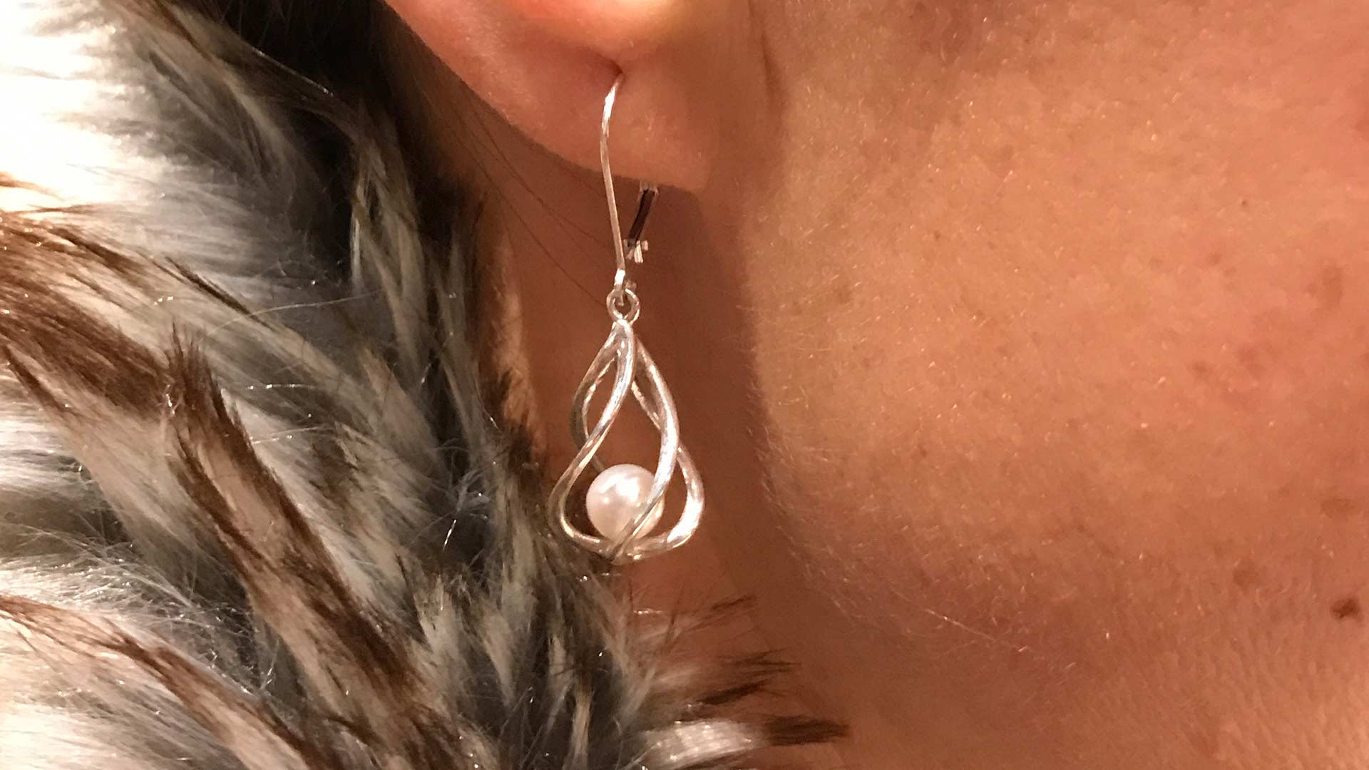 Vine Earrings, Silver & Pearl picture