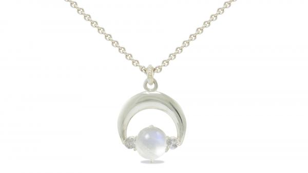 Crescent Moon Necklace, Silver & Moonstone & Sapphires picture