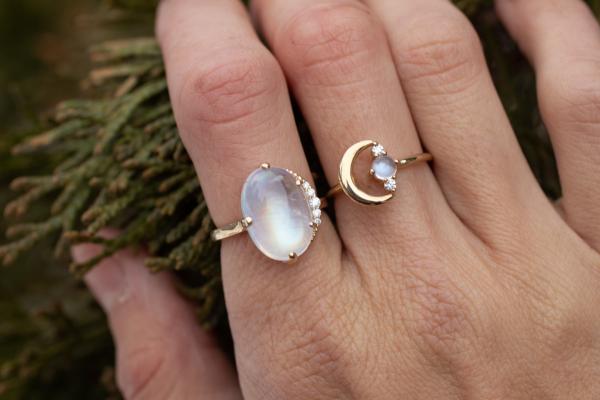Crescent Moonstone Ring, Yellow Gold picture