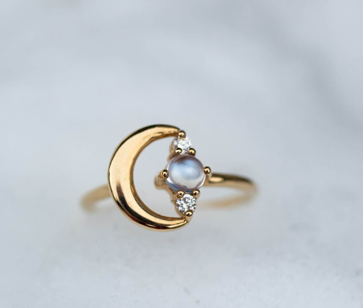 Moon Ring, Gold & Moonstone & Diamonds picture