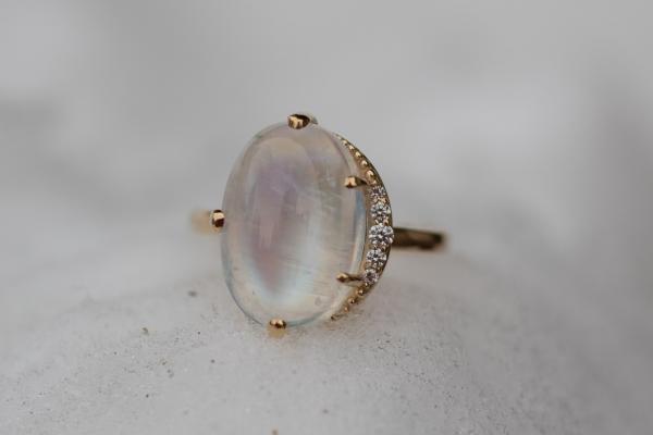 Crescent Moonstone Ring, Yellow Gold picture