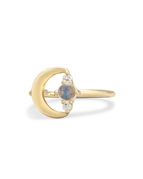 Moon Ring, Gold & Moonstone & Diamonds