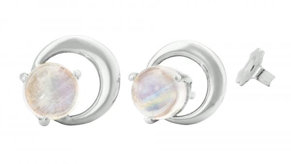 Moon Stud Earrings, Silver & Moonstone