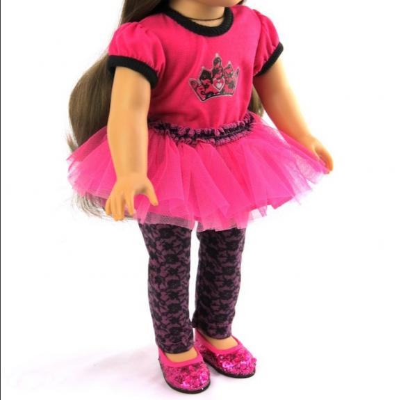 2-piece Lace Crown Pink & Black Dress for 18-inch Dolls picture
