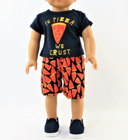 2-piece Shorts Top Pizza Outfit for 18-inch Dolls picture