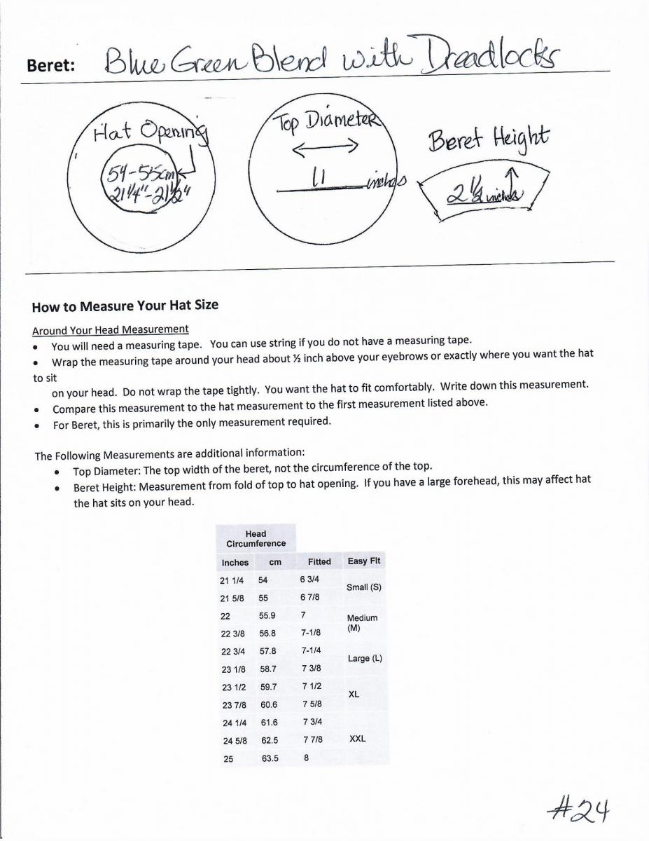 Beret-Blue Green Blend with Dreadlocks picture