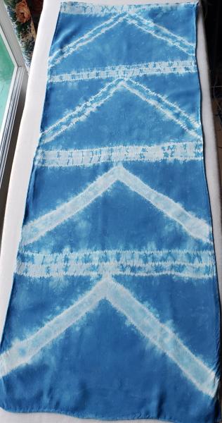 Shibori Stitch Resist Indigo Silk Crepe Scarf #016 picture