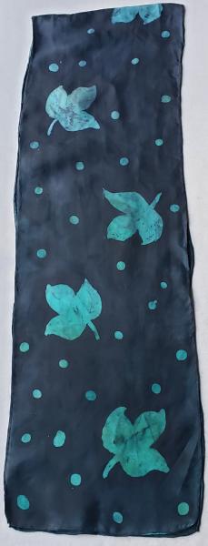 Batik Black & Leaves Silk Scarf #008 picture