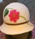 Cloche-White with Pink Flower, Olive Velvet Band (2)