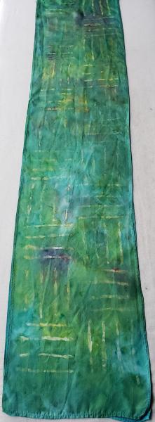 Batik Green Silk Scarf #017