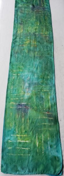 Batik Green Silk Scarf #017