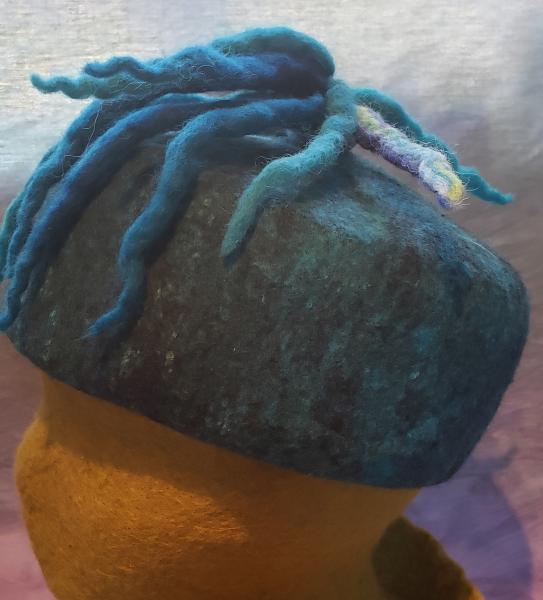 Tall Pillbox-Teal Black Blend with Dreadlocks picture