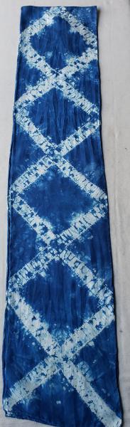 Shibori Stitch Resist Indigo Silk Scarf #009 picture