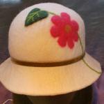 Cloche-White with Pink Flower, Olive Velvet Band