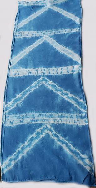 Shibori Stitch Resist Indigo Silk Crepe Scarf #016