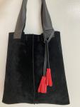 Tote, BLACK suede with leather straps