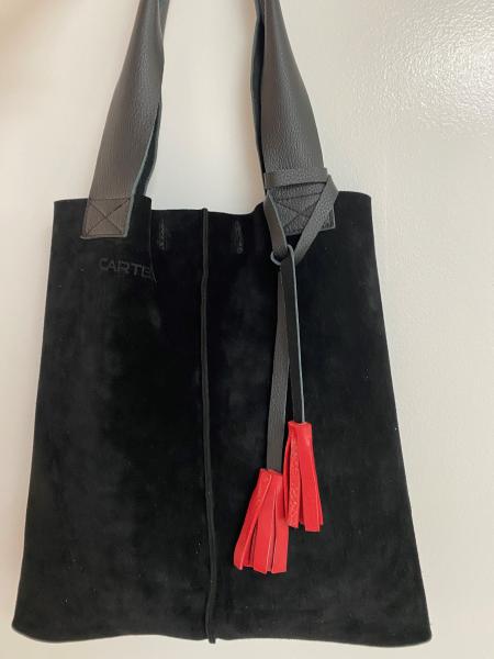 Tote, BLACK suede with leather straps