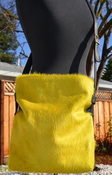 Crossbody, Black leather with Yellow Hair on hide picture