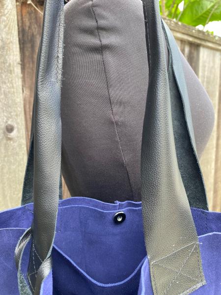 Tote, Blue suede with leather straps picture