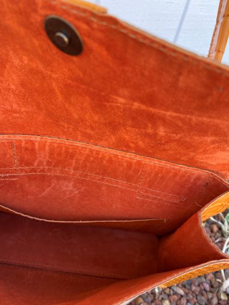 Shoulder bag, Orange leather lined with orange suede picture