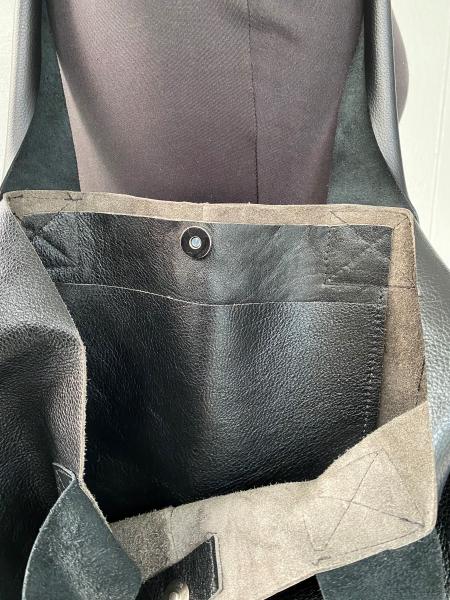 Tote, Metallic black leather with leather straps picture