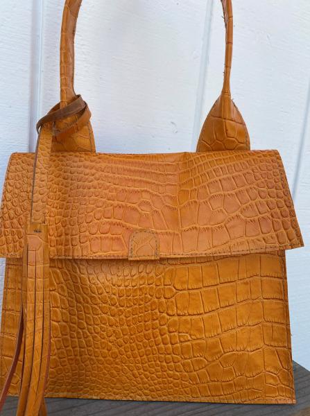 Shoulder bag, Orange leather lined with orange suede